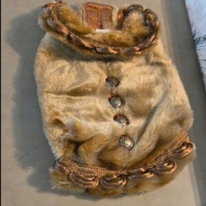 New Couture Warm  Velcro Faux Fur Dog Coat Beautiful Button Accents Rare
